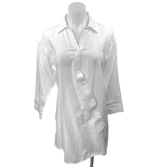 NEW Madewell White Linen Asymmetric Button Up Long Sleeve Mini Shirt Dress XXS - Picture 5 of 10